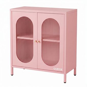 Modern Carbon Steel Entryway Storage Cabinet with Glass Doors, Adjustable Shelf, 26.8"W