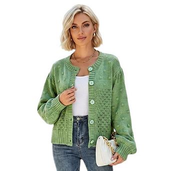 Women's Button Down Cardigan Sweaters Oversized Crewneck Long Sleeve Knit Outerwear Casual Knitwear