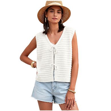 Women Tie Front Top Vacation Sweater Vest
