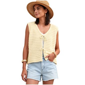 Women Tie Front Top Vacation Sweater Vest
