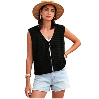 Women Tie Front Top Vacation Sweater Vest