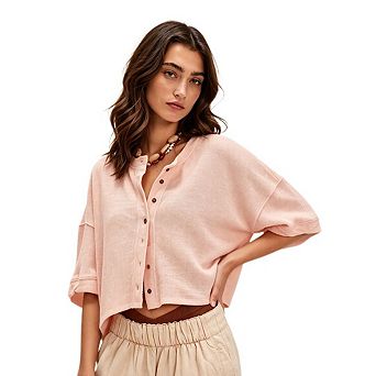 Womens Loose Fit Open Front Thin Lightweight Tee Drop Shoulder 3/4 Wide Sleeve Y2K Cardigan Crop Top