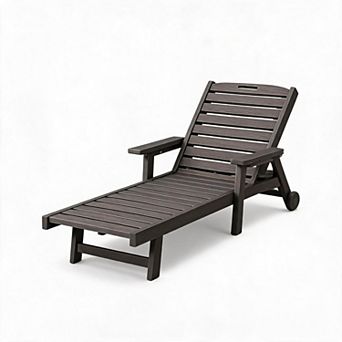 78 in Heavy Duty HDPE Outdoor Chaise Lounge 5 Position Recliner Cup Holder Wheels Weather Resistant