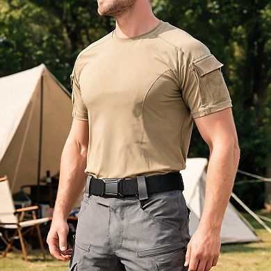 Mens Elastic Tactical Belt Nylon Webbing Flip Quick Release Buckle for Hiking Military Work