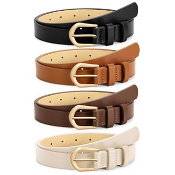 4 Pack Thin Belts For Women Gold Buckle Match Jeans Dresses
