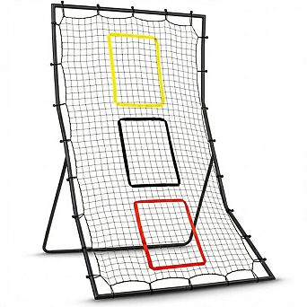 Baseball Softball Rebounder Net 6x4 FT with 3 Strike Zones, Heavy Duty Steel Frame & Ground Stakes