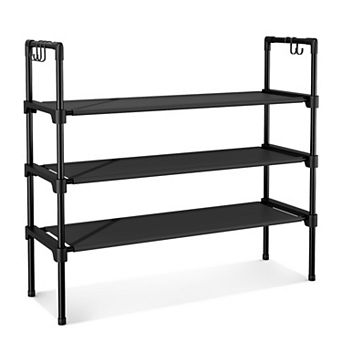 3 tier Stackable Shoe Rack With Hooks For Boots Sneakers Dorm Entryway Garage