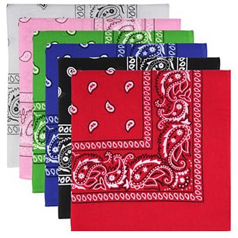 6 Pack Cotton Multi-use Bandanas, Unisex for Headband Face Cover