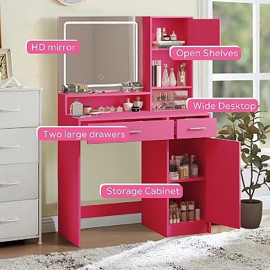Bedroom Vanity Desk with LED Light Mirror