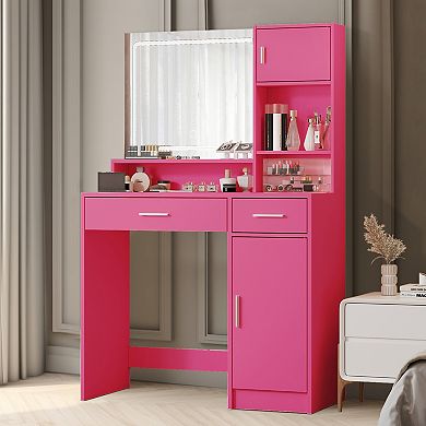 Bedroom Vanity Desk with LED Light Mirror