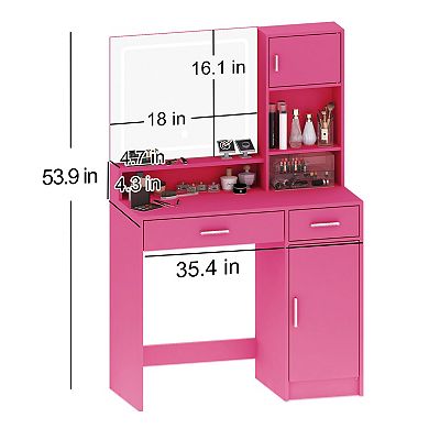 Bedroom Vanity Desk with LED Light Mirror