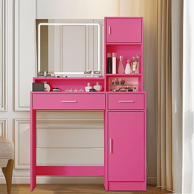 Bedroom Vanity Desk with LED Light Mirror
