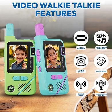 Contixo TK1 Kids Video Walkie Talkies 4-Pack (2 Blue, 2 Green), Camera, 2.0" Screen, Rechargeable