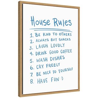 House Rules Light Blue by Megan Ryan Framed Canvas Wall Art Print