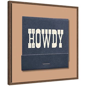 Howdy Matchbook Blue Square by Megan Ryan Framed Canvas Wall Art Print