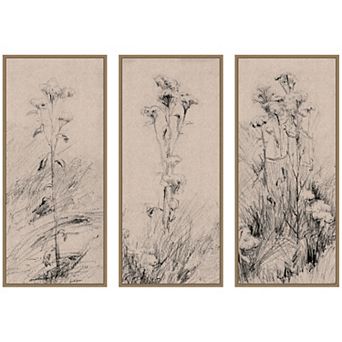 Study of Thistles and Grass Framed Canvas Wall Art Set by Walter Clark