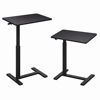 26"x19" Black Gas Spring Laptop Desk w/ Wheels, Adj Height, Cup & Headphone Hooks, Sit-Stand