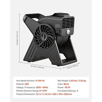 VEVOR Blower Fan, 13 in Portable Utility Floor Fan, 300 CFM, 3 Speeds, Multi-Angle Airflow