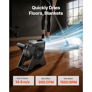 VEVOR Blower Fan, 13 in Portable Utility Floor Fan, 300 CFM, 3 Speeds, Multi-Angle Airflow