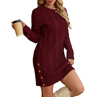 Women's Crew Neck Loose Long Sleeve Knit Sweater Dress