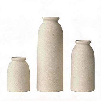 Beige Distressed Bohemian Ceramic Vase Set of 3 for Dried Flowers