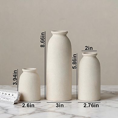 Beige Distressed Bohemian Ceramic Vase Set of 3 for Dried Flowers