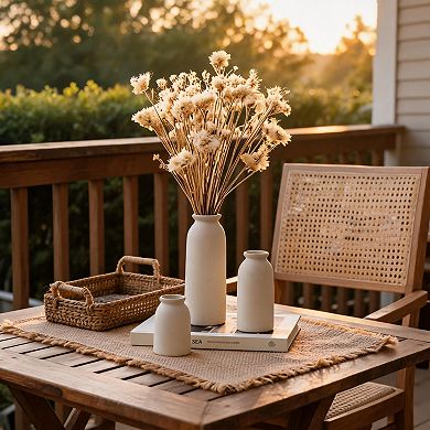 Beige Distressed Bohemian Ceramic Vase Set of 3 for Dried Flowers