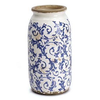 Blue and White Ceramic Vase Modern Farmhouse Style for Pampas Grass Table Fireplace Decor