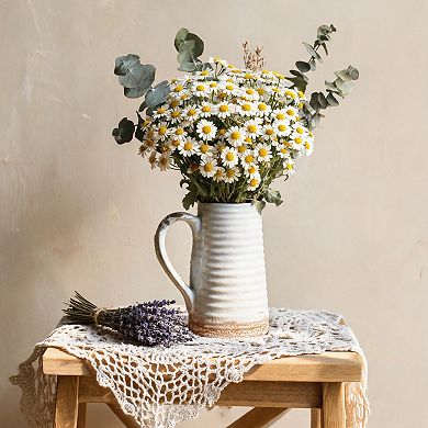 White Distressed Handled Ceramic Pitcher Vase Farmhouse Decor for Table Shelf