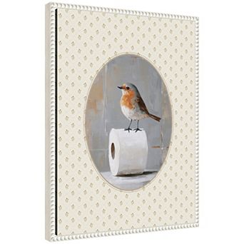 Bird & Toilet Paper Bathroom by The Creative Bunch Studio Framed Canvas Wall Art Print