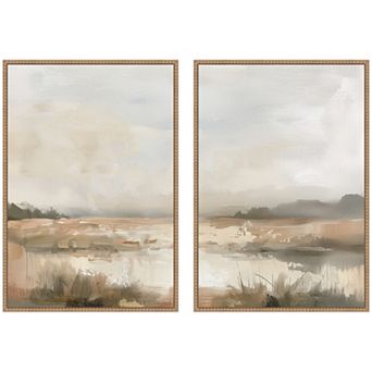 Neutral Abstract Landscape 2 pc Framed Canvas Wall Art Set by The Creative Bunch Studio