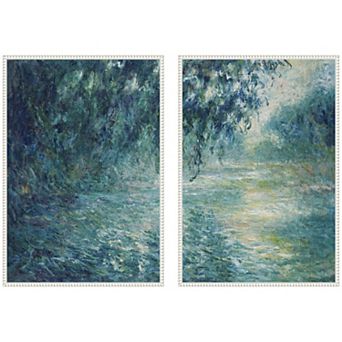 Morning on Seine Claude Monet 2 pc Framed Canvas Wall Art Set
