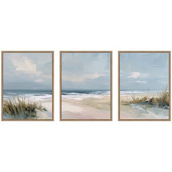 Beach Sand and Sky Landscape 3 pc Framed Canvas Wall Art Set by The Creative Bunch Studio