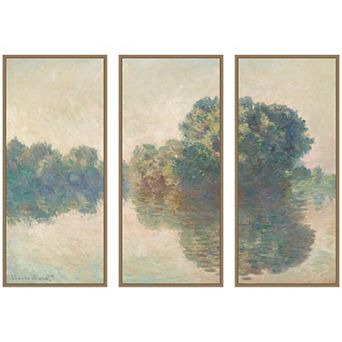 Seine at Giverny Monet Panel 3 pc Framed Canvas Wall Art Set