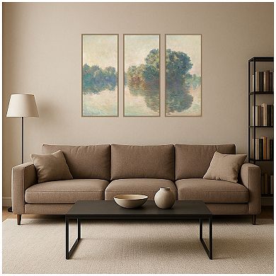 Seine at Giverny Monet Panel 3 Piece Framed Canvas Wall Art Set