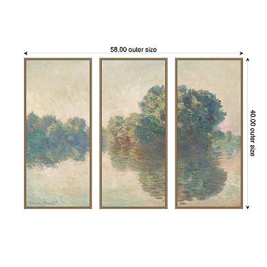 Seine at Giverny Monet Panel 3 Piece Framed Canvas Wall Art Set