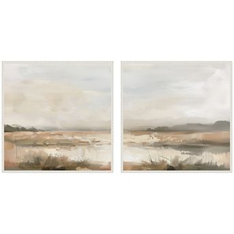 Neutral Abstract Landscape Square 2 pc Framed Canvas Wall Art Set by The Creative Bunch Studio