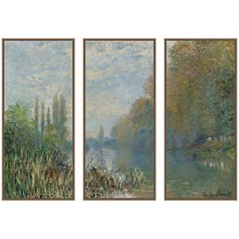 Banks of Seine in Autumn Monet 3 pc Framed Canvas Wall Art Set