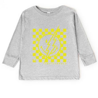 SmileyWorld Checkered Lightning Distressed - Toddler Long Sleeve Graphic Tee