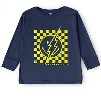 SmileyWorld Checkered Lightning Distressed - Toddler Long Sleeve Graphic Tee