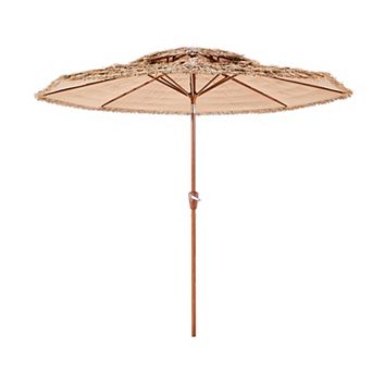 VEVOR Tiki Umbrella, 9 ft Thatched Patio Umbrella with Tilt, 2 tier Hawaiian Style Beach Parasol