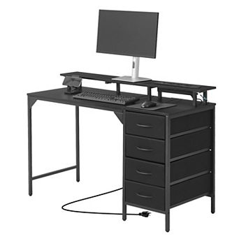 VEVOR 47" Computer Desk with LED Lights & Power Outlets, Gaming Table with 4 Large Drawers,Black