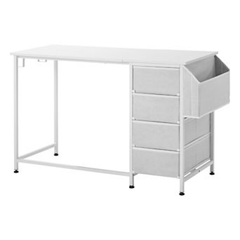 VEVOR Computer Desk with Fabric Drawers, 47 Inch Reversible Study Work Writing Desk, White
