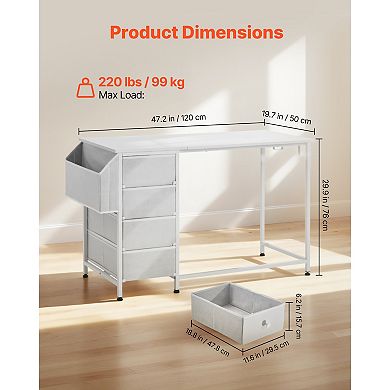 VEVOR Computer Desk with Fabric Drawers, 47 Inch Reversible Study Work Writing Desk, White