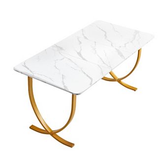 VEVOR Executive Desk, 63" W x 31.5" D Large Office Desk, Modern Computer Table, White and Gold