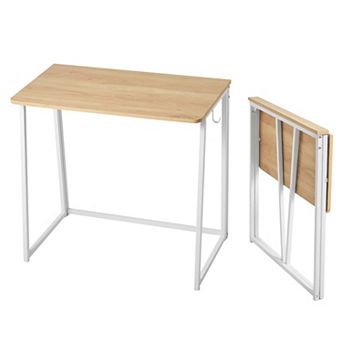 VEVOR Folding Desk, 31.5" Foldable Table for Small Spaces with Storage Hooks, Oak
