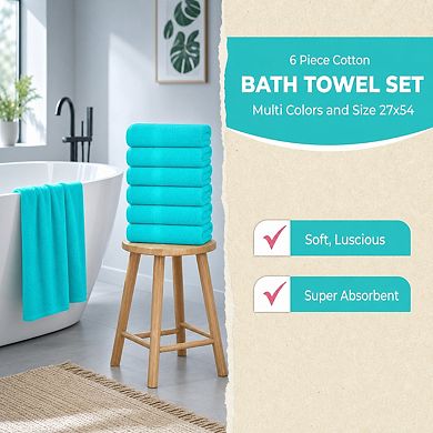 6-Pack Bath Towels Set Quick Dry Highly Absorbent Multi Use Soft