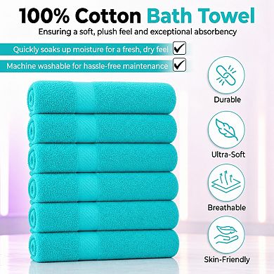 6-Pack Bath Towels Set Quick Dry Highly Absorbent Multi Use Soft