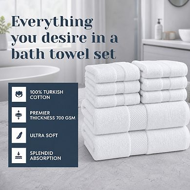 Set of 8 Turkish Cotton Bathroom Towel Set Highly Absorbent Quick Dry