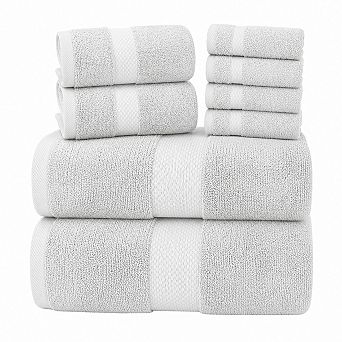 Set of 8 Turkish Cotton Bathroom Towel Set Highly Absorbent Quick Dry